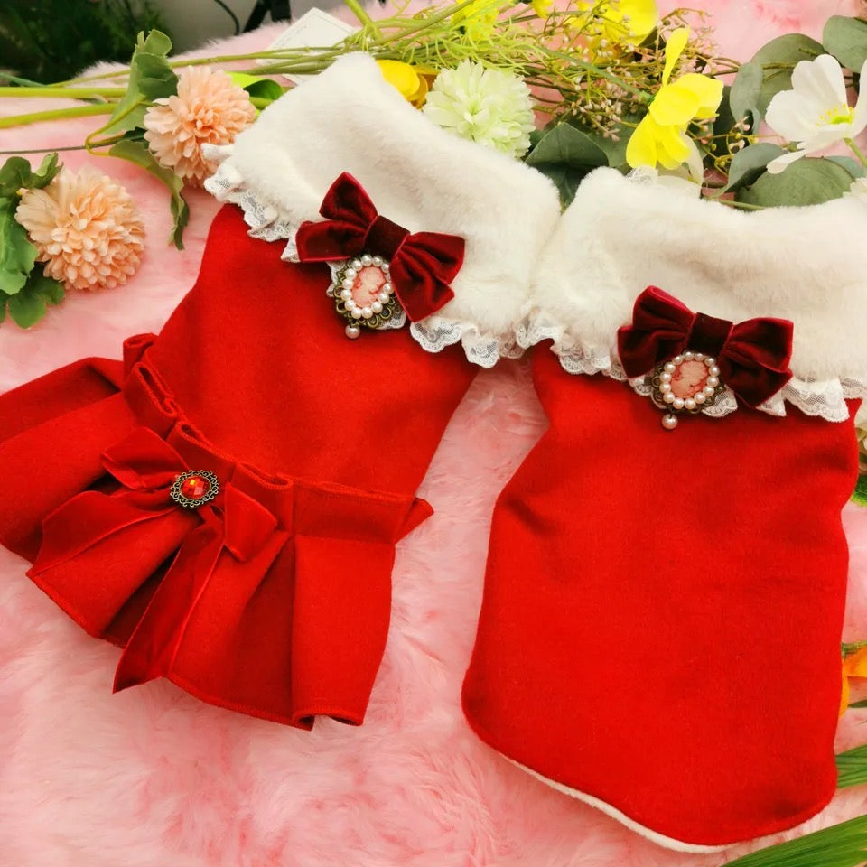 Noella Matching Dog Christmas Outfit Set | Sibling Dress and Shirt