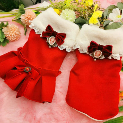 Noella Matching Dog Christmas Outfit Set | Sibling Dress and Shirt