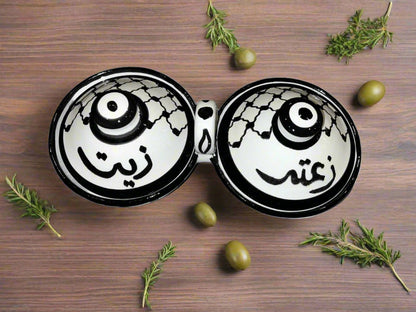 Handcrafted Ceramic Bowls with Lids – Olive Oil & Za’atar Serving Dishes | Palestinian Pottery from Hebron | Various Designs and Patterns