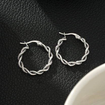 BARBARA Argent (Or Blanc) : Créoles torsadées texturées contrastées