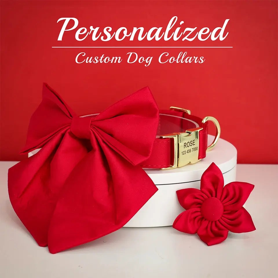 Collier pour chien avec nœud gravé « Esprit des fêtes » | Collier de Noël personnalisé