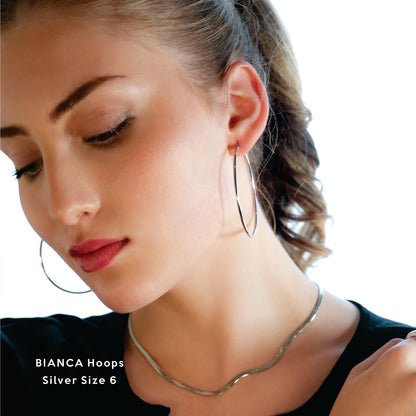 BIANCA Silver: Classic Essential Everyday Basic Round Silver Hoops. Available in 7 Sizes - 1cm to 6cm