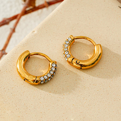 BISHO Gold: Sparkling Rows of Pavé Zirconia on Classic Mini Hoop Earrings