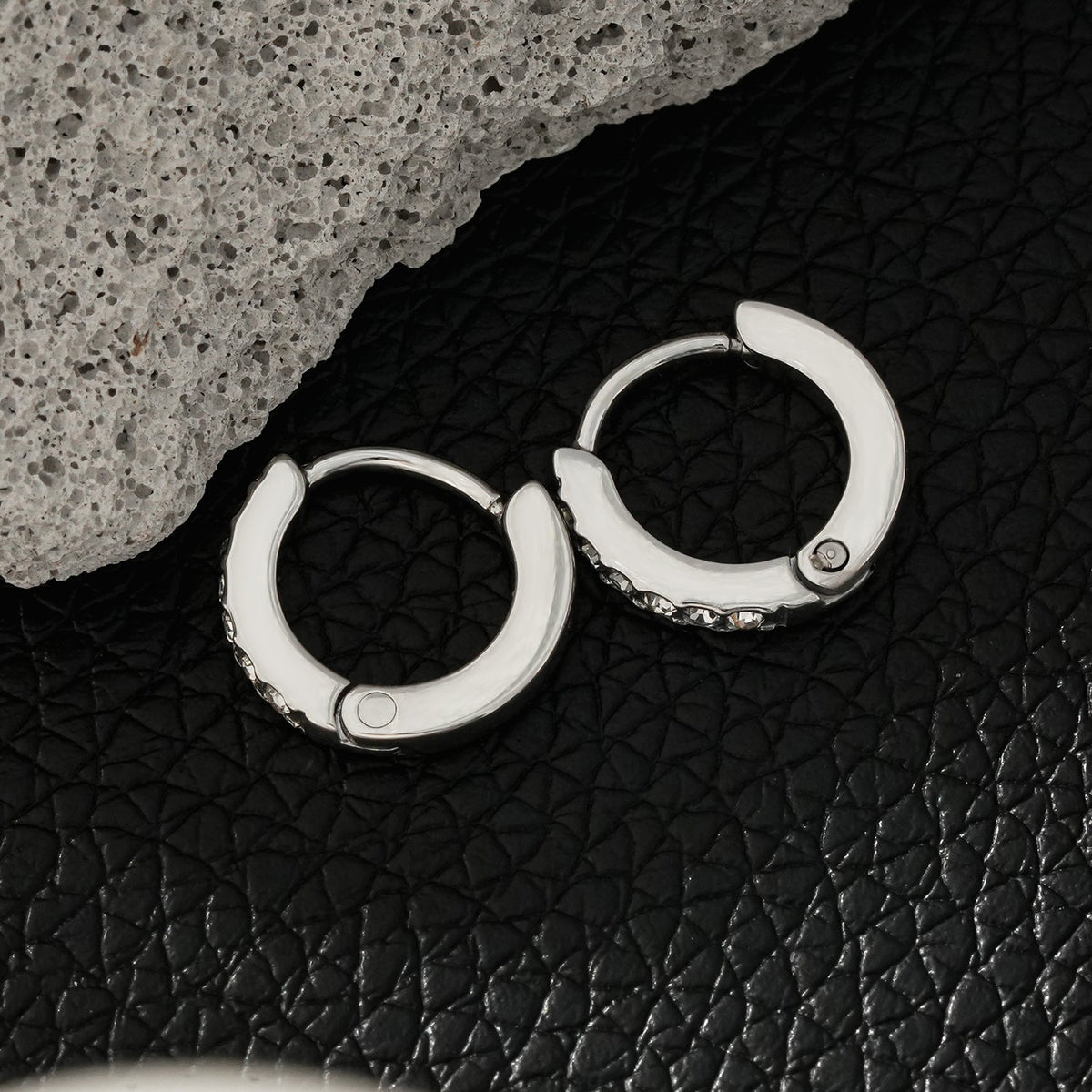 BLIJDE Silver (White Gold): Single Row Pavé Zirconia (CZ) Mini Hoop Earrings