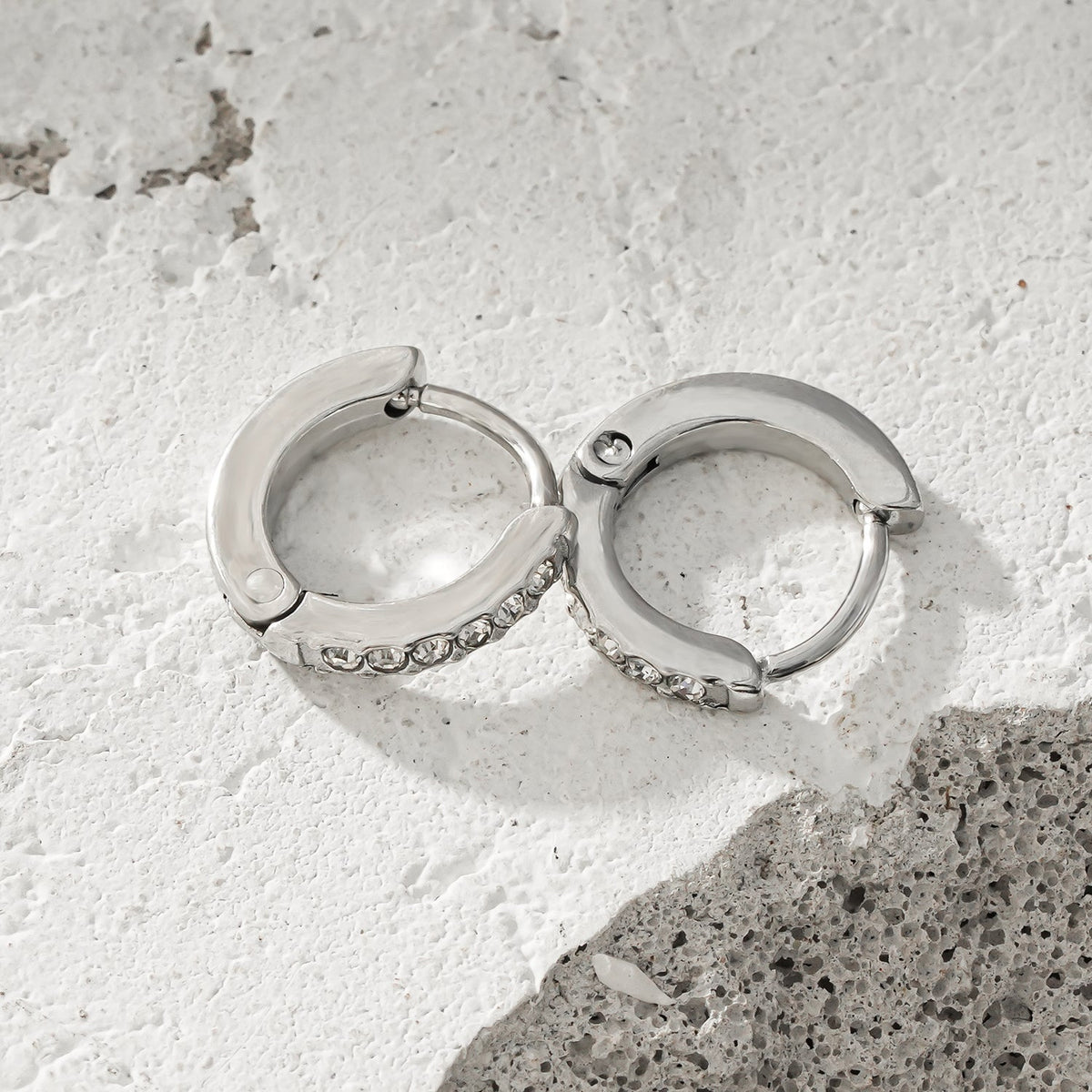 BLIJDE Silver (White Gold): Single Row Pavé Zirconia (CZ) Mini Hoop Earrings