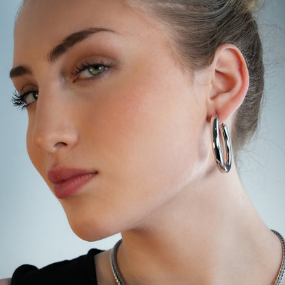 BOBOYI White Gold (Silver Tone): Mid Width Smooth Finish Effortless Day-to-Night Classic Hoops