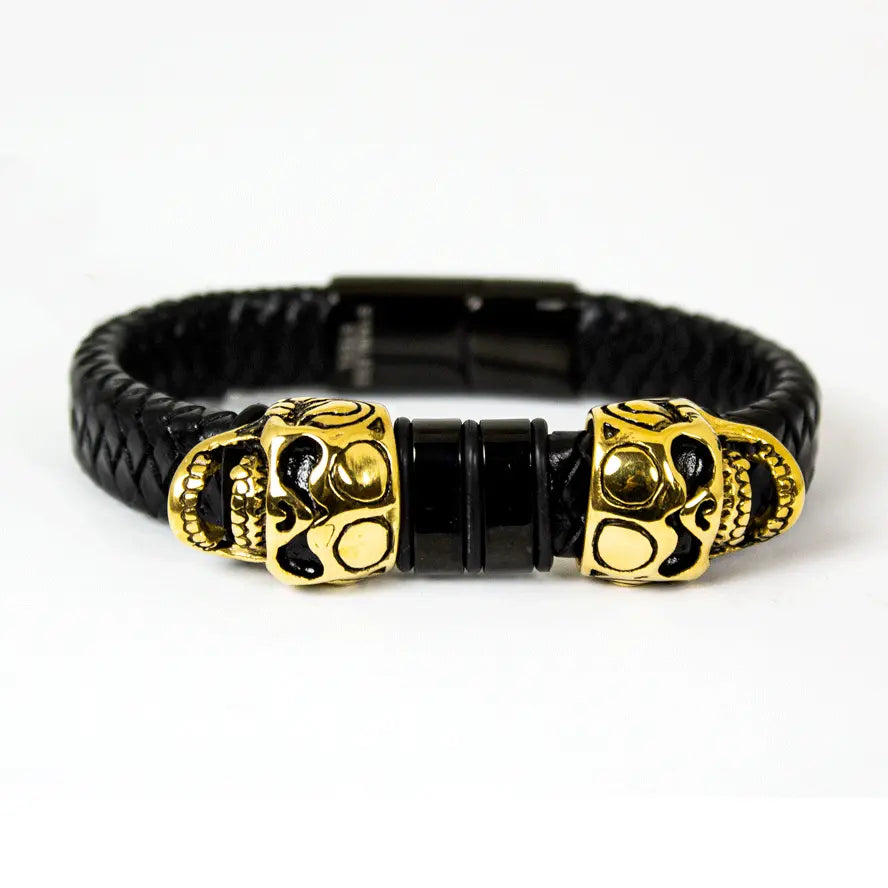 BOL Bracelet homme en cuir tressé avec breloque tête de mort