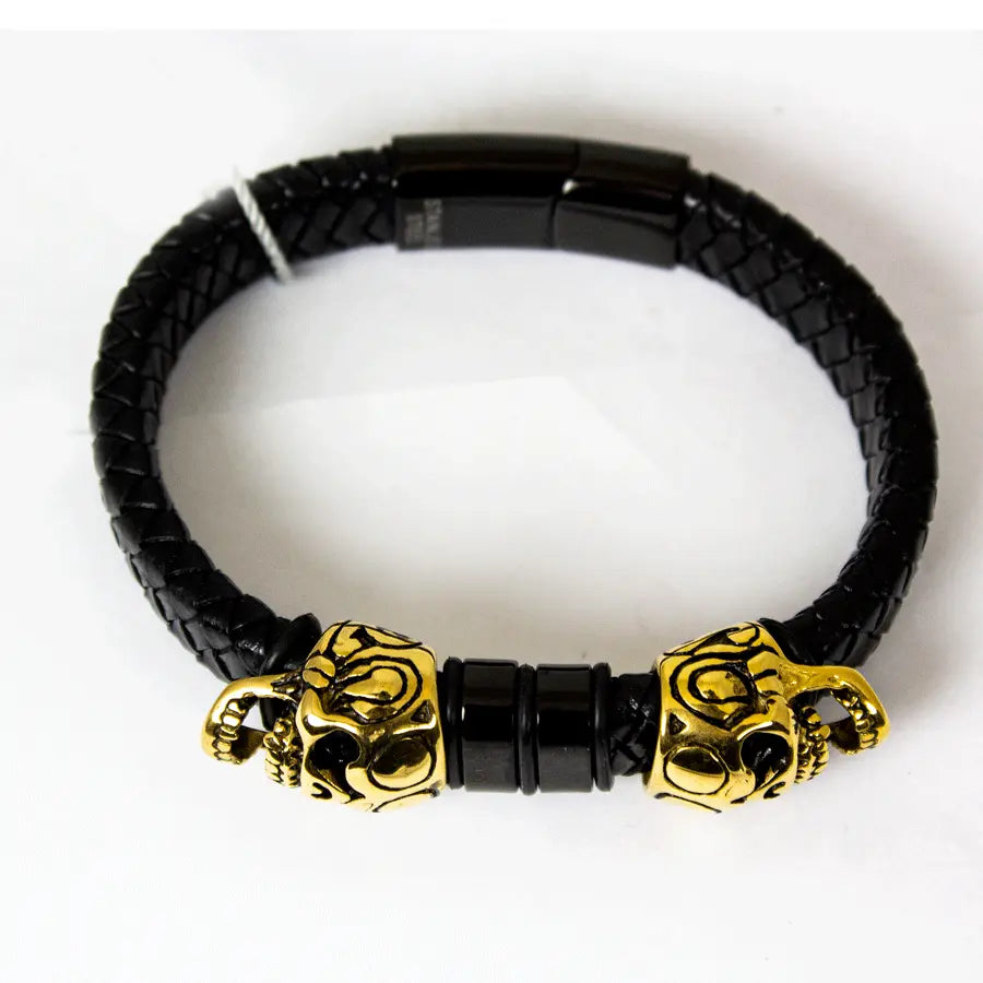 BOL Bracelet homme en cuir tressé avec breloque tête de mort
