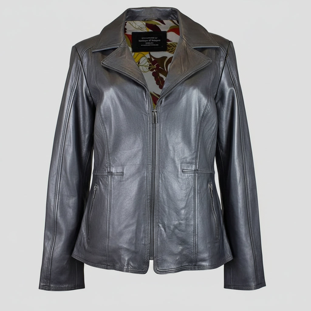 Blouson en cuir classique à col ouvert BOL pour femme