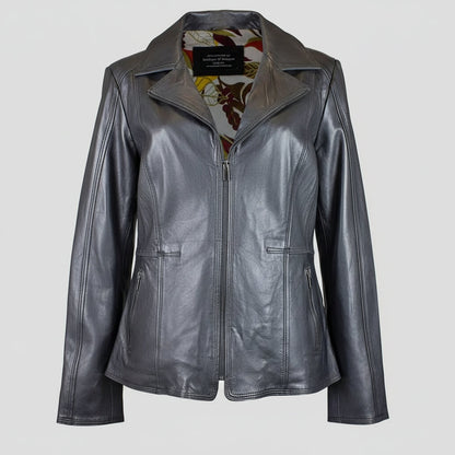 Blouson en cuir classique à col ouvert BOL pour femme