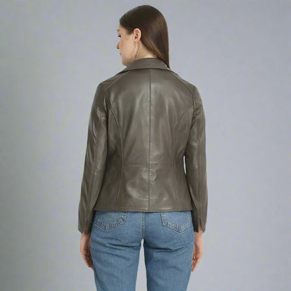 Blouson en cuir classique à col ouvert BOL pour femme