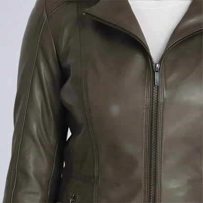 Blouson en cuir classique à col ouvert BOL pour femme