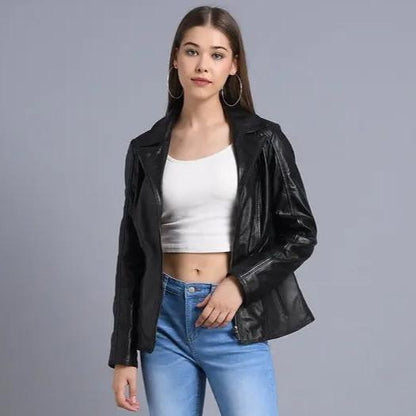 Blouson en cuir classique à col ouvert BOL pour femme