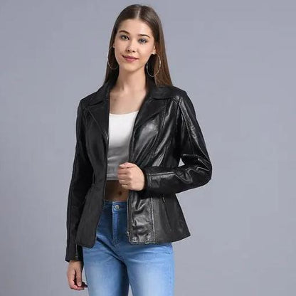 Blouson en cuir classique à col ouvert BOL pour femme