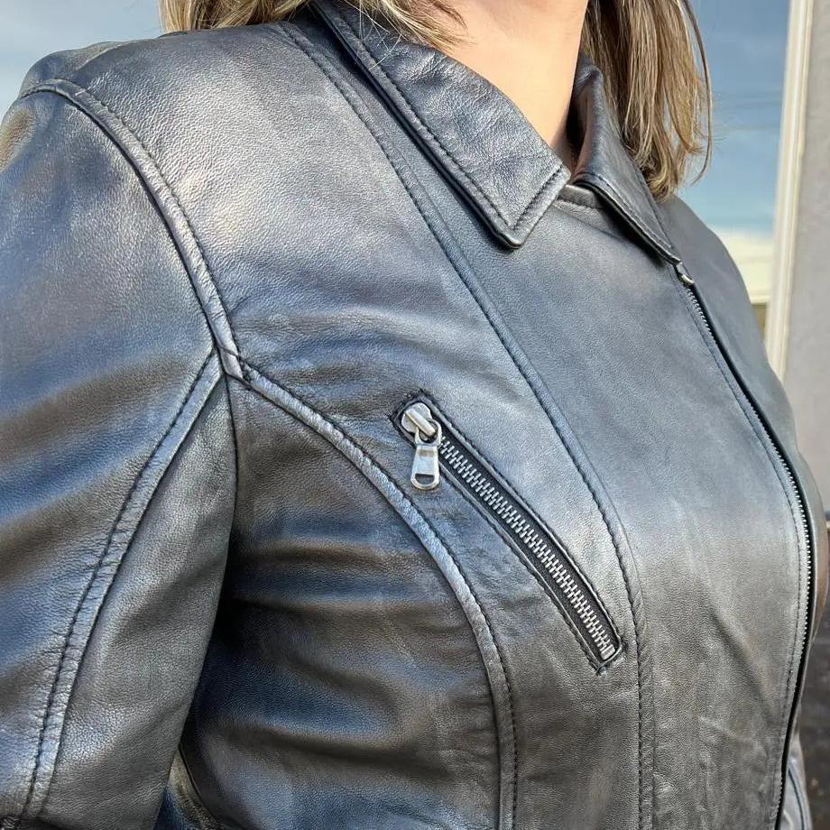 Blouson style motard BOL pour femme en cuir d'agneau