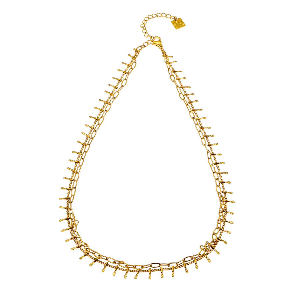 BRONTE : Collier superposé à 2 chaînes avec chaîne minimaliste à maillons trombone et chaîne à maillons ornée d'un crochet