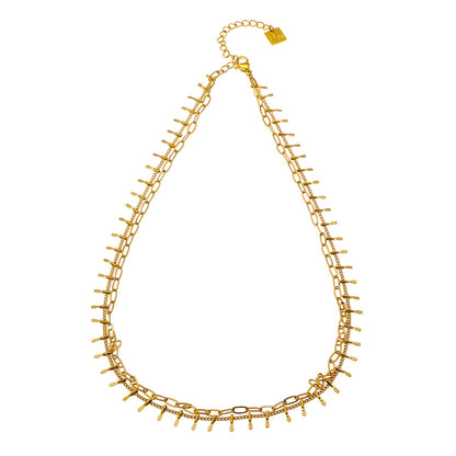 BRONTE : Collier superposé à 2 chaînes avec chaîne minimaliste à maillons trombone et chaîne à maillons ornée d'un crochet