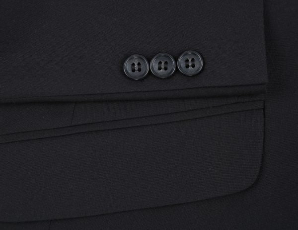 BUILD YOUR PACKAGE: Black Stretch Trim Fit Suit (Package Includes 2 Pc Suit, Shirt, Necktie or Bow Tie, Matching Pocket Square, & Shoes)