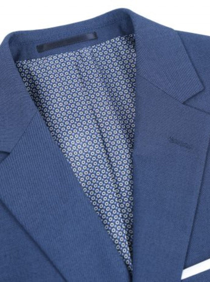 CRÉEZ VOTRE FORFAIT : Costume ajusté extensible bleu (Le forfait comprend : un costume 2 pièces, une chemise, une cravate ou un nœud papillon, une pochette assortie et des chaussures)