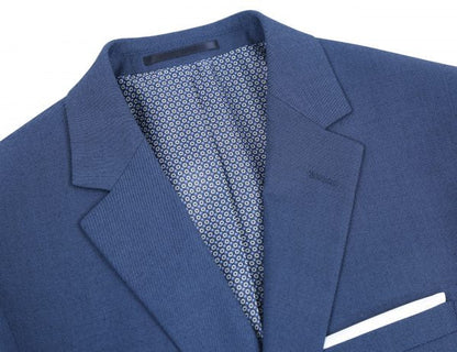 CRÉEZ VOTRE FORFAIT : Costume ajusté extensible bleu (Le forfait comprend : un costume 2 pièces, une chemise, une cravate ou un nœud papillon, une pochette assortie et des chaussures)