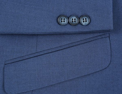 CRÉEZ VOTRE FORFAIT : Costume ajusté extensible bleu (Le forfait comprend : un costume 2 pièces, une chemise, une cravate ou un nœud papillon, une pochette assortie et des chaussures)