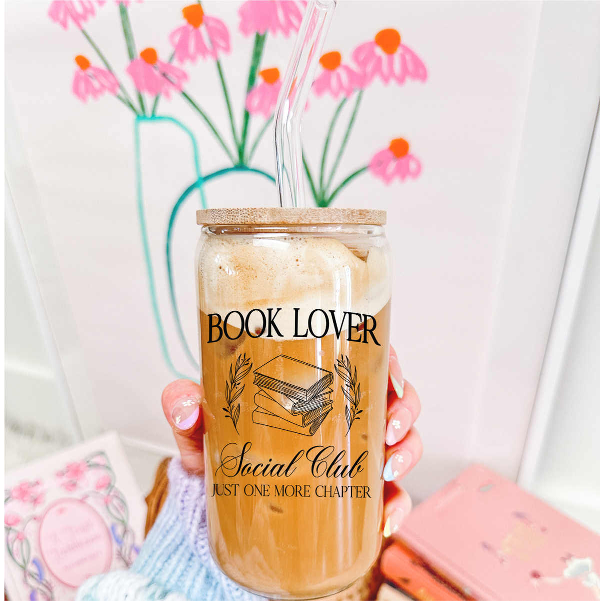 Verre avec couvercle en bambou Book Lover Social Club | Bookish