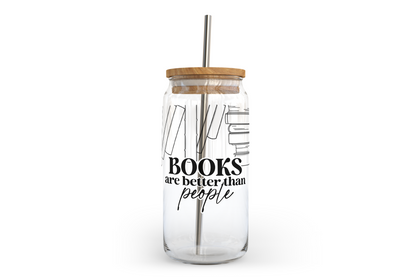 Les livres sont meilleurs que les gens – Verre avec couvercle en bambou