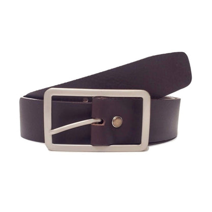 Lucille - Cognac Leather Dress Belt with Rectangle Buckle - Made in Canada