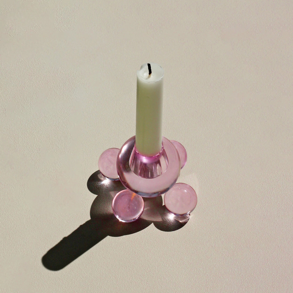 Bougeoir sphère à bulles - Base sphérique en verre de cristal rose