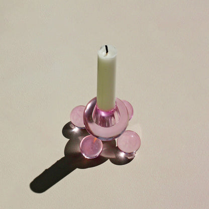 Bougeoir sphère à bulles - Base sphérique en verre de cristal rose