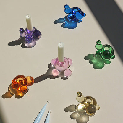 Bougeoir sphère à bulles - Base sphérique en verre de cristal rose