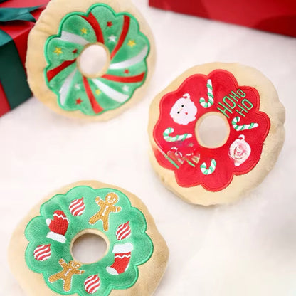 Holiday Doughnut Plush Toy Set for Dogs – Festive Dog Toy Set