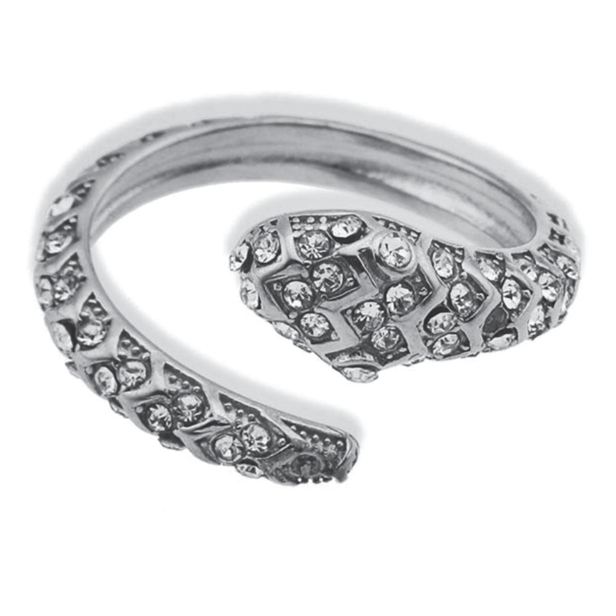 CARMEN Or Blanc (ton argenté) : Bague en Argent Incrustée de Zircons, Motif Serpent Ancien