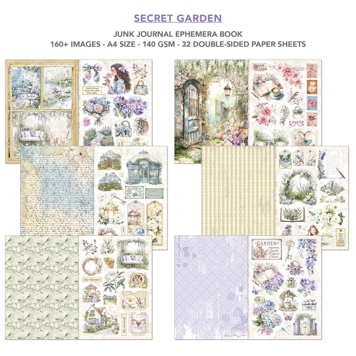 Carnet de voyage et éphéméras Secret Garden A4 32 pièces/paquet