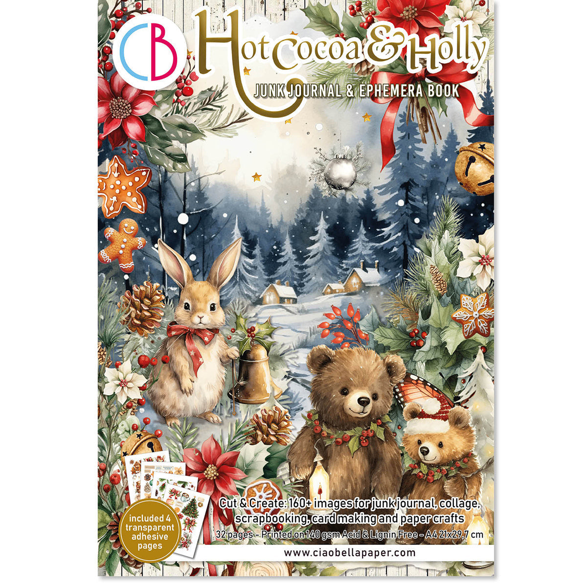 Livre éphémère de journal créatif Chocolat chaud & Houx A4 32/paq.