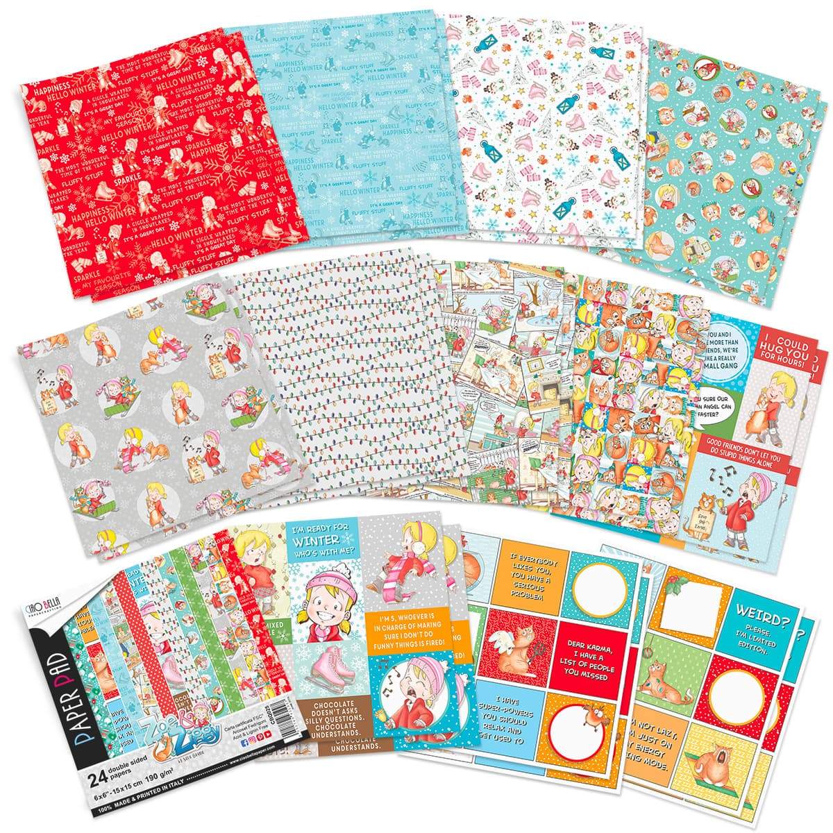 Bloc de papier Ciao Bella Zoe & Ziggy 15,2x15,2cm 24/Paquet