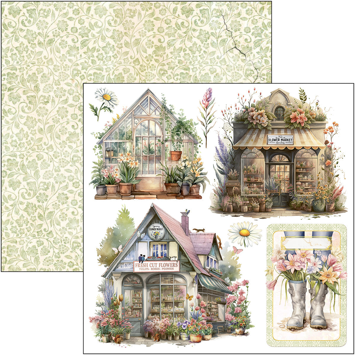 Bloc de découpes « Flower Shop » 15 x 15 cm 24 feuilles/paquet