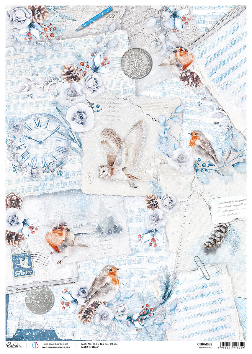 Ciao Bella Papier de Riz A3 Piuma Snow Kissed - 3 Feuilles