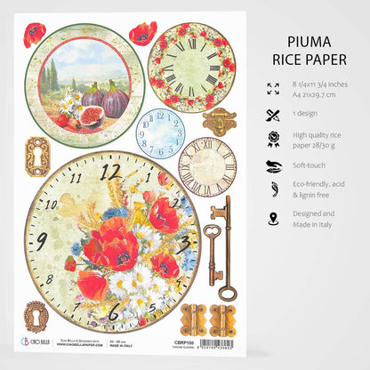 Ciao Bella Papier de Riz A4 Horloges Toscanes