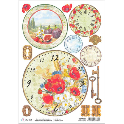 Ciao Bella Papier de Riz A4 Horloges Toscanes