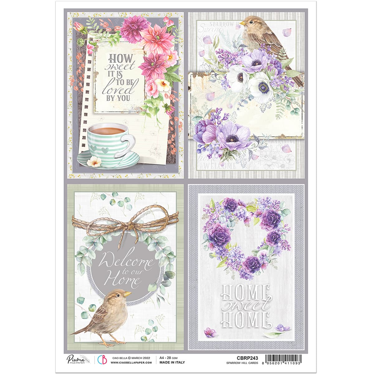Ciao Bella Papier de riz A4 Cartes Sparrow Hill