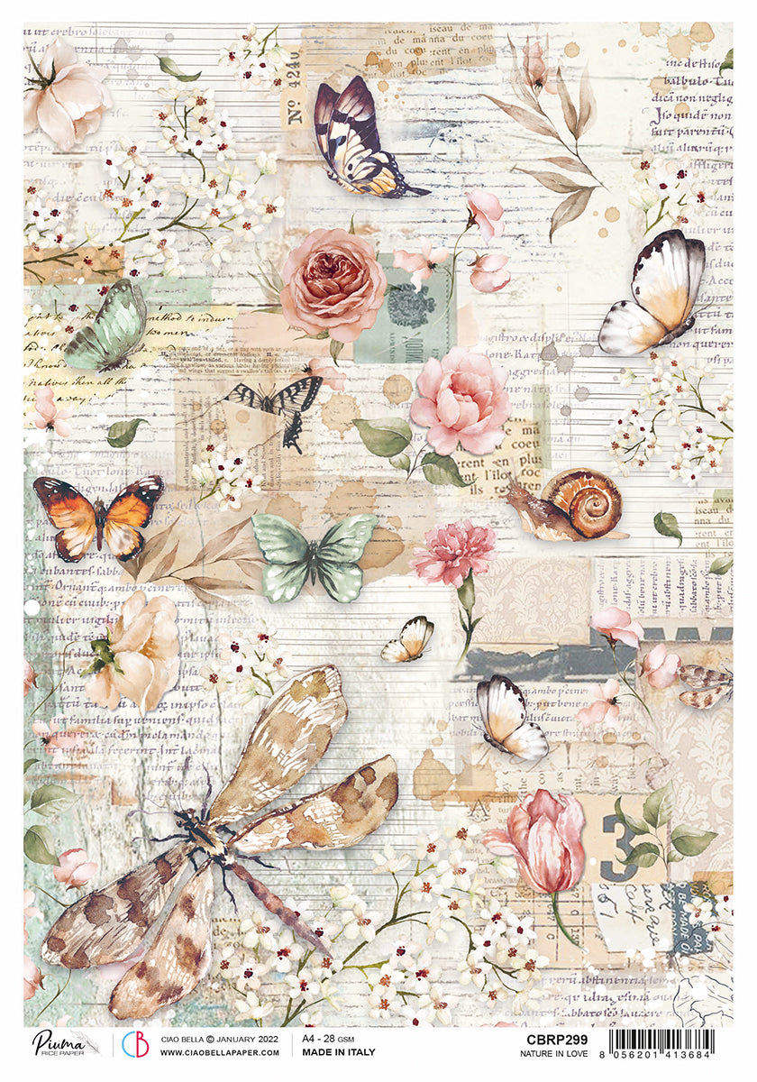 Papier de riz A4 Piuma Nature in love - 5 feuilles
