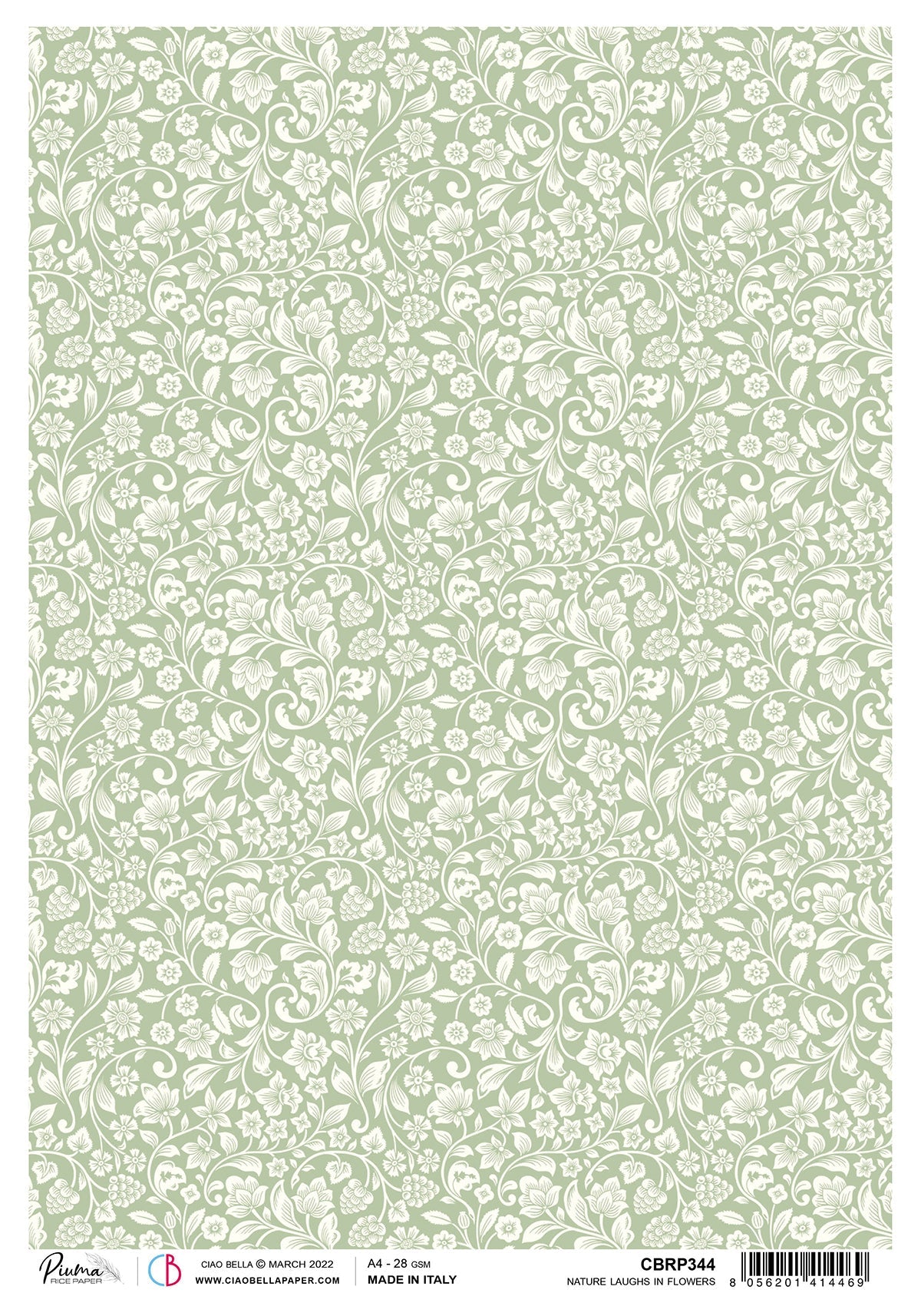 Ciao Bella Papier de Riz A4 Piuma Nature Laughs In Flowers - 5 feuilles