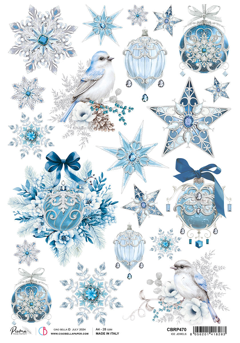 Papier de riz A4 Bijoux de glace - 5 feuilles