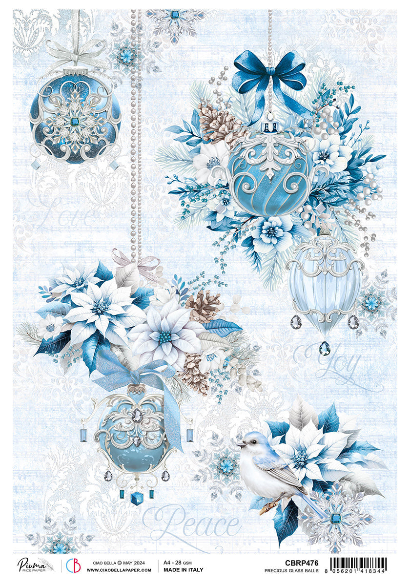 Papier de riz A4 Boules de verre précieuses - 5 feuilles