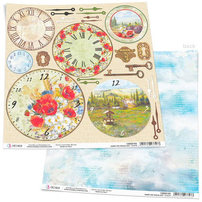 Ciao Bella Feuilles de papier Horloges toscanes 30x30cm 1 Feuille