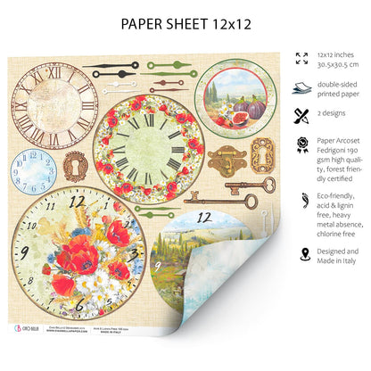 Ciao Bella Feuilles de papier Horloges toscanes 30x30cm 1 Feuille