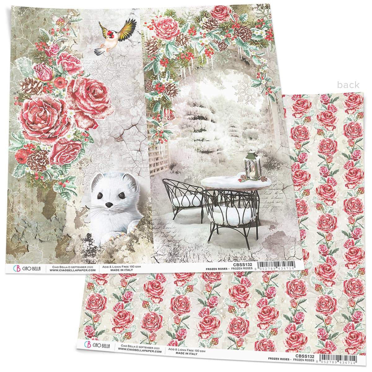 Ciao Bella Frozen Roses Feuille de papier 30,5 x 30,5 cm 1 feuille