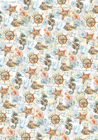 Motifs papier corail récifal vélin A4 6/paquet