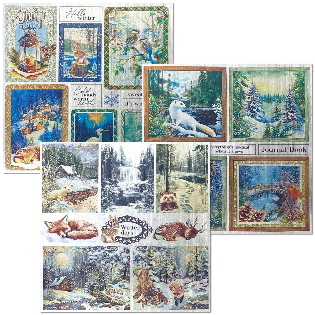 Lot de 6 papiers de luxe, argenté et vélin, double épaisseur, contes de la forêt
